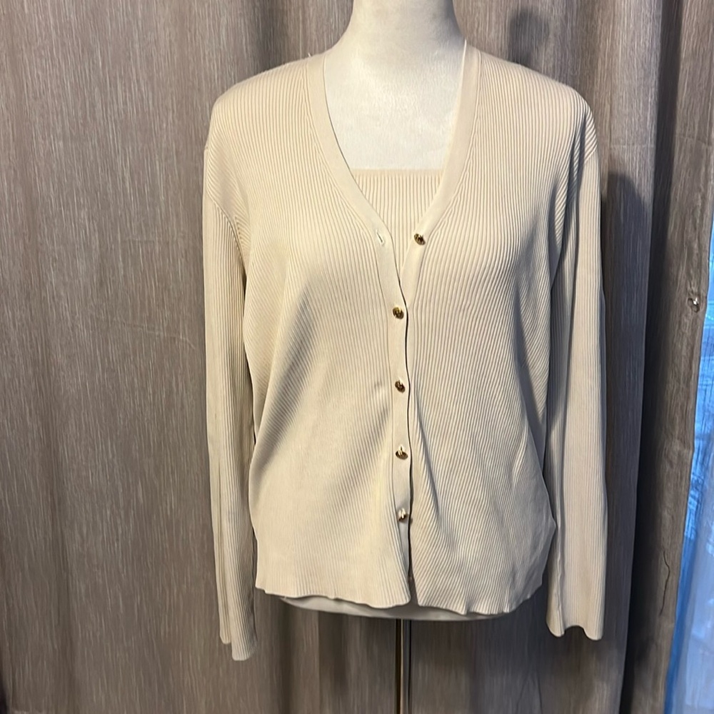 Ralph Lauren silk blend ribbed top with cardigan. Vintage